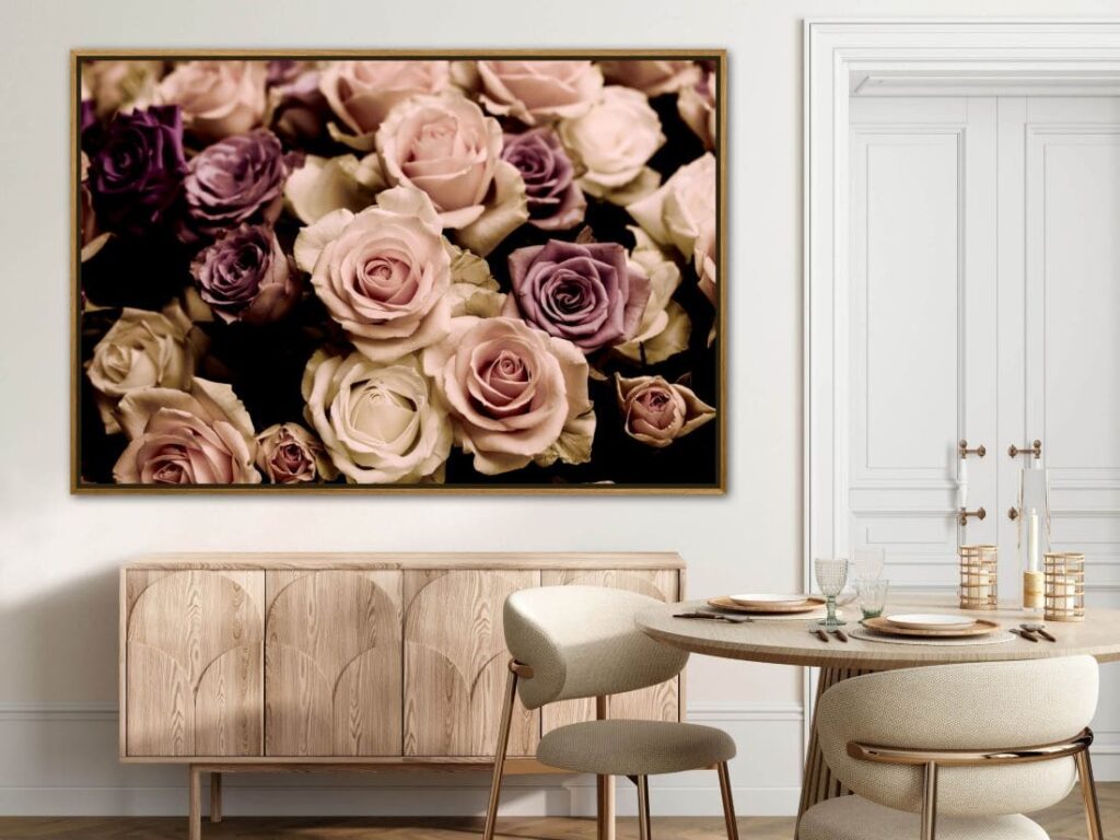 Framed image of red and pink roses