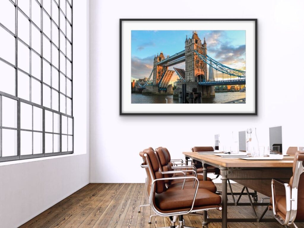 Image of Tower Bridge on a wall in a boardroom