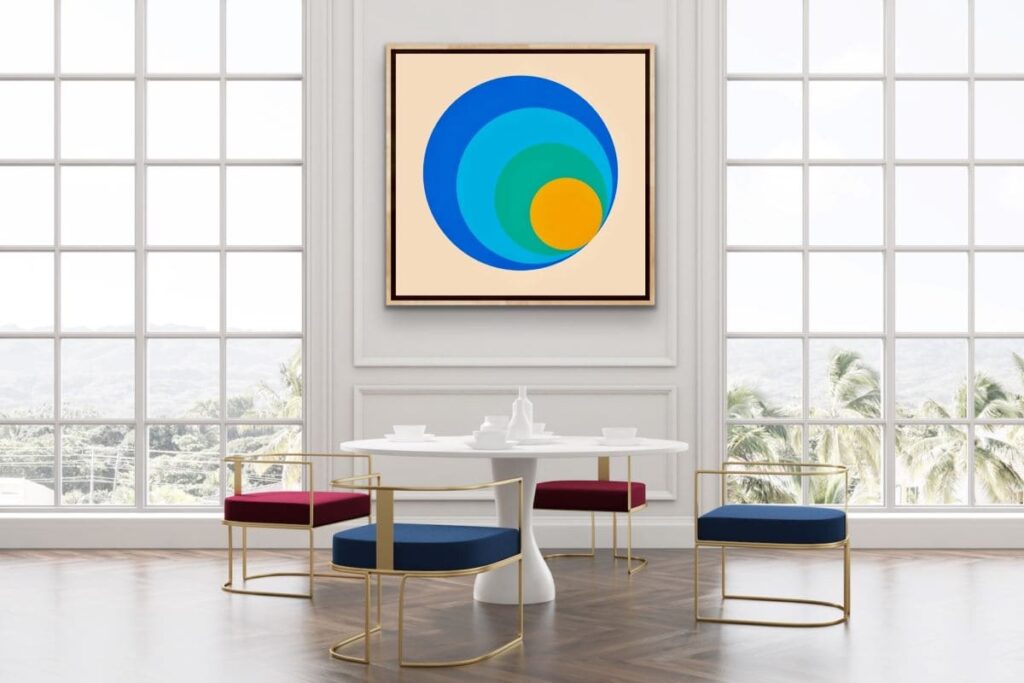 Framed picture on a dining room wall