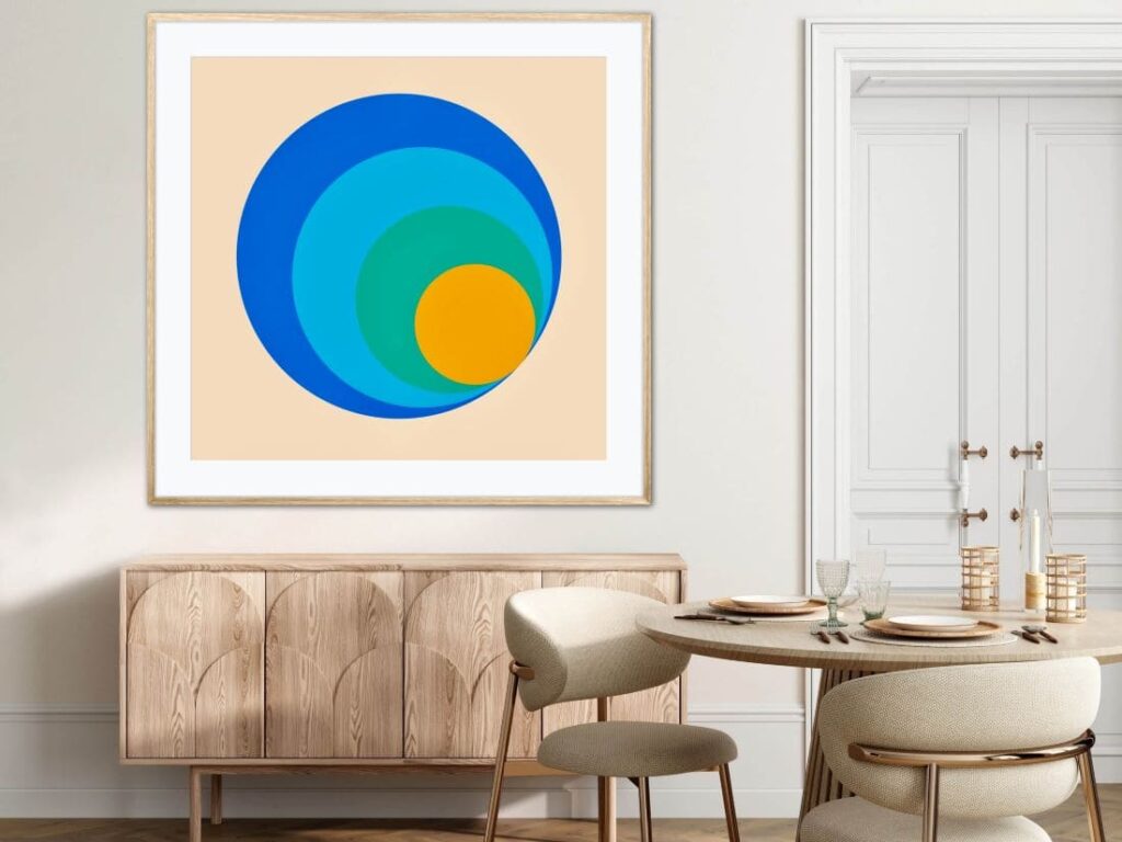 Framed picture on a dining room wall